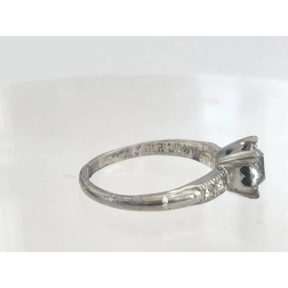 Sterling CZ Multi Gemstone Cocktail Style Jewelry Vintage Ring - sz 6
